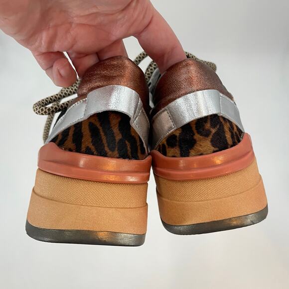 Vaddia 38 / 7.5 Calf Hair Leather Sneakers Metallic Cheetah Print - Picture 12 of 12